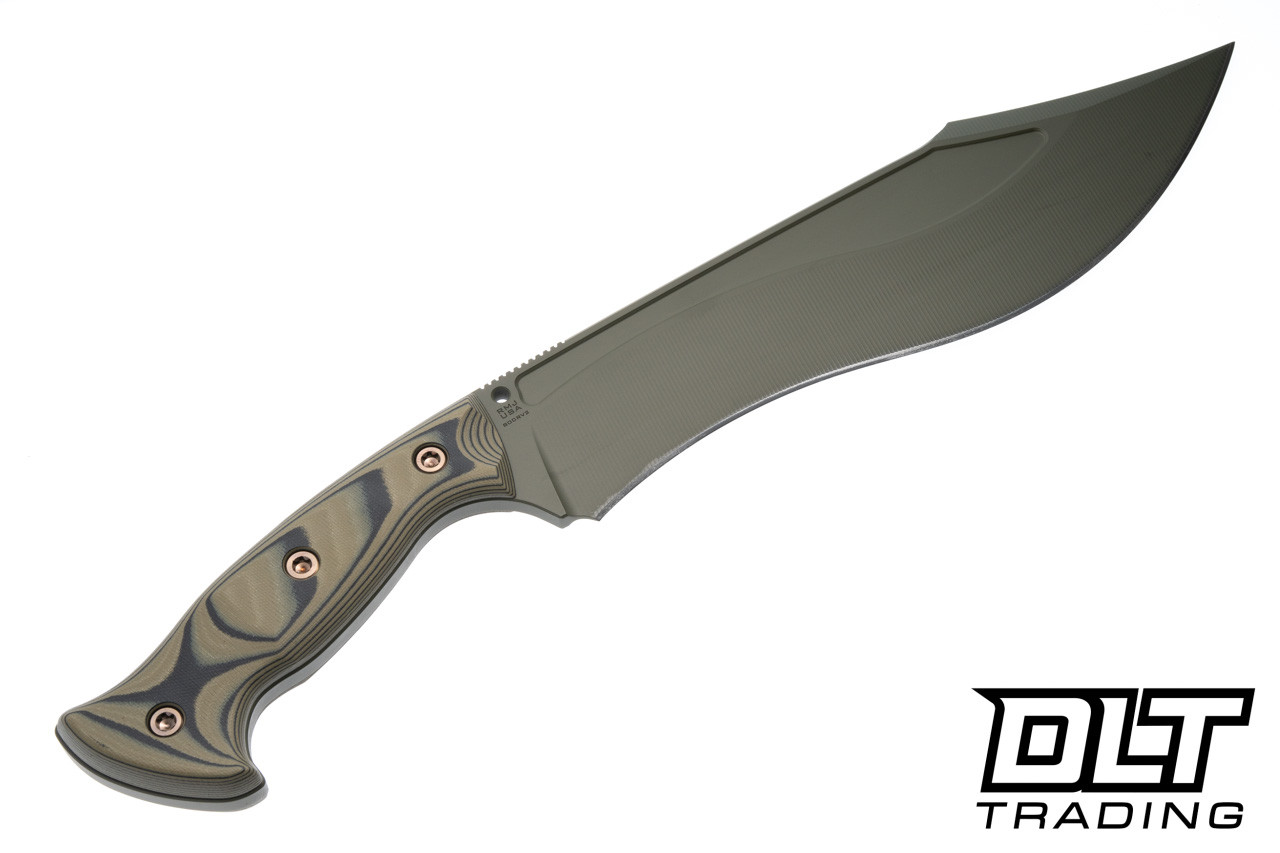 RMJ Tactical Sapper - 80CrV2 OD Green Cerakote - Dirty Olive G-10