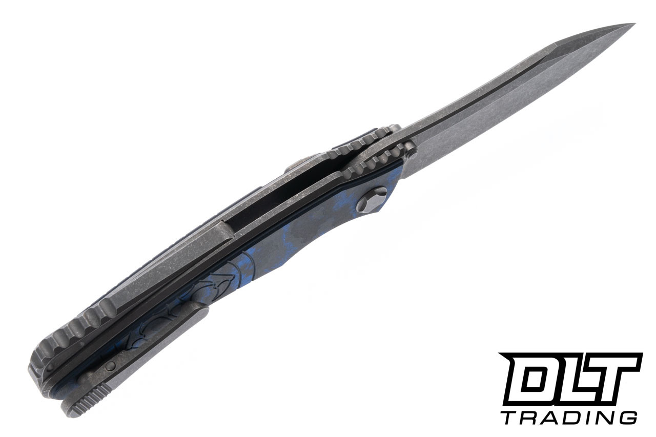 Hawk Talon M390 - Titanium Handle - Linear Blue CarboTi Overlay