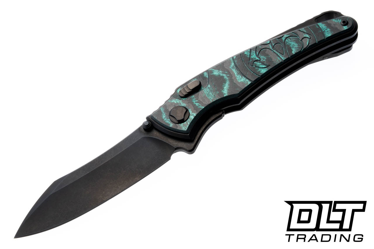 Hawk Talon M390 DLC - DLC Titanium Handle - Linear Teal CarboTi