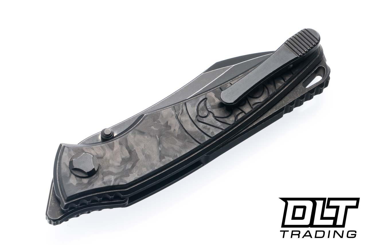 Hawk Knives M390 - Battleworn Titanium - Black Ops Marble Carbon
