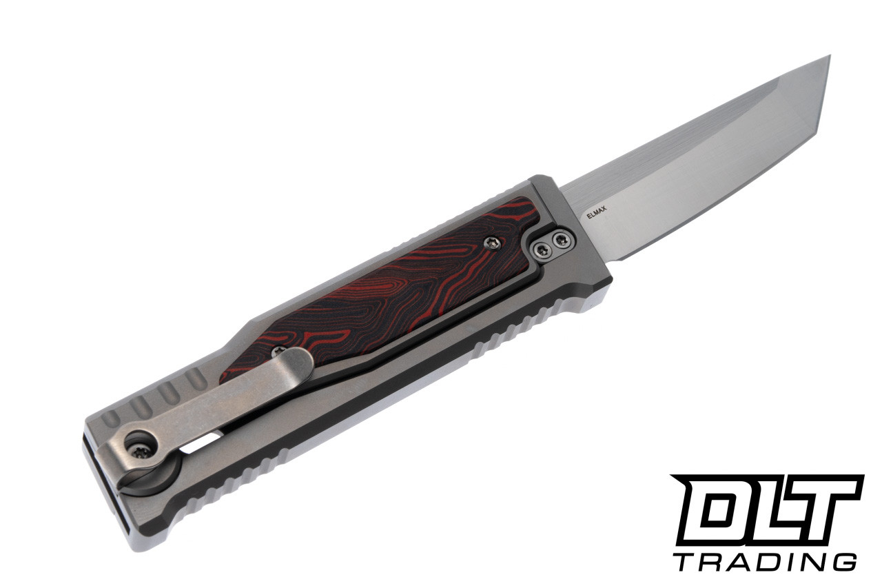 Reate EXO-M Elmax All Satin Tanto - Red & Black Damascus G-10