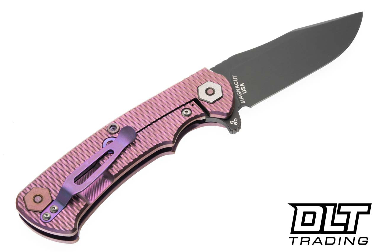 【新品】両手！最高級シルク100％★ビッグフラッター★紫ピンク橙 Hinderer Project X Clip Point MagnaCut - Purple Titanium - Battle