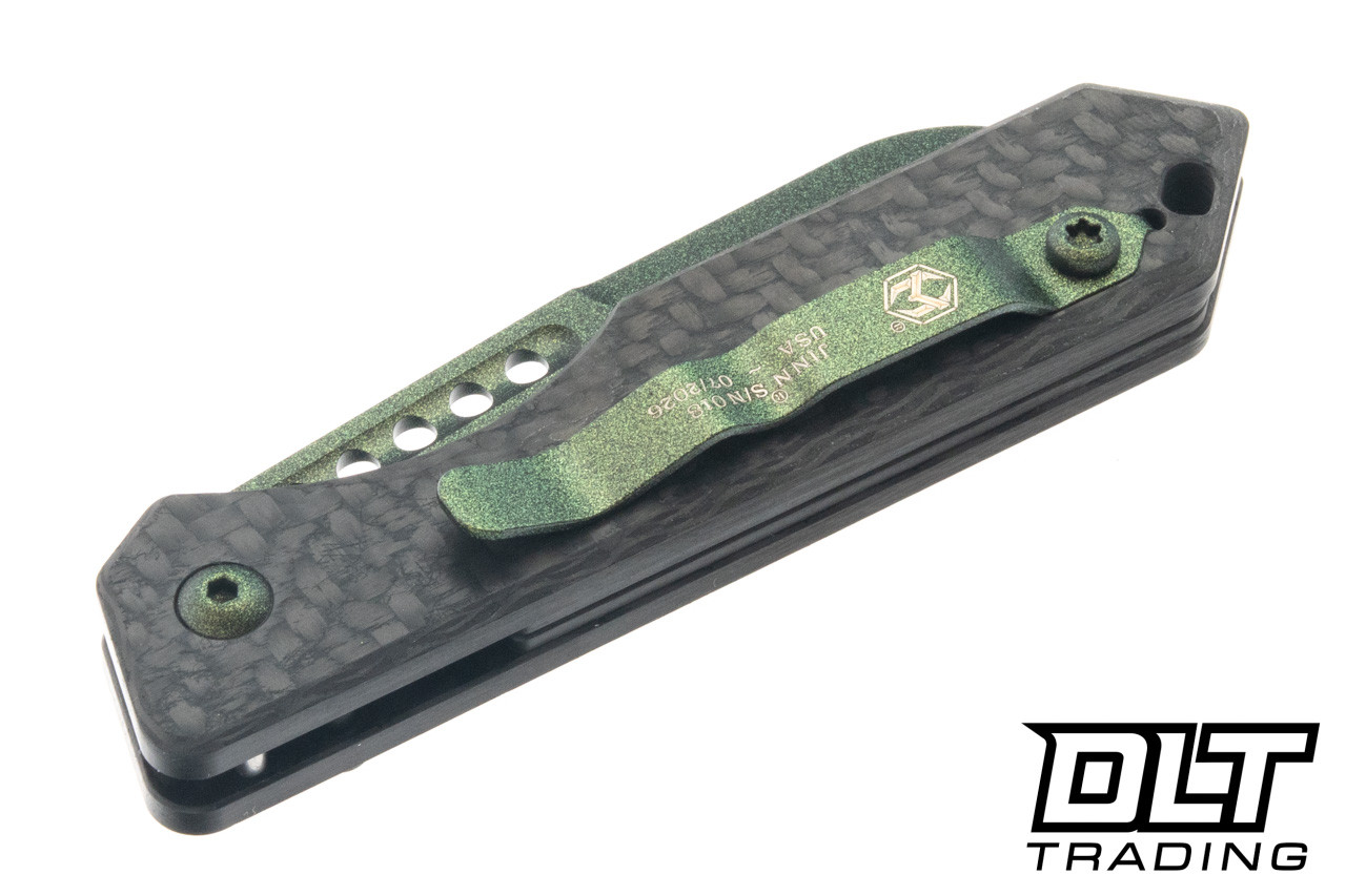 Heretic Jinn Auto - Metallic Green MagnaCut Blade - Carbon Fiber
