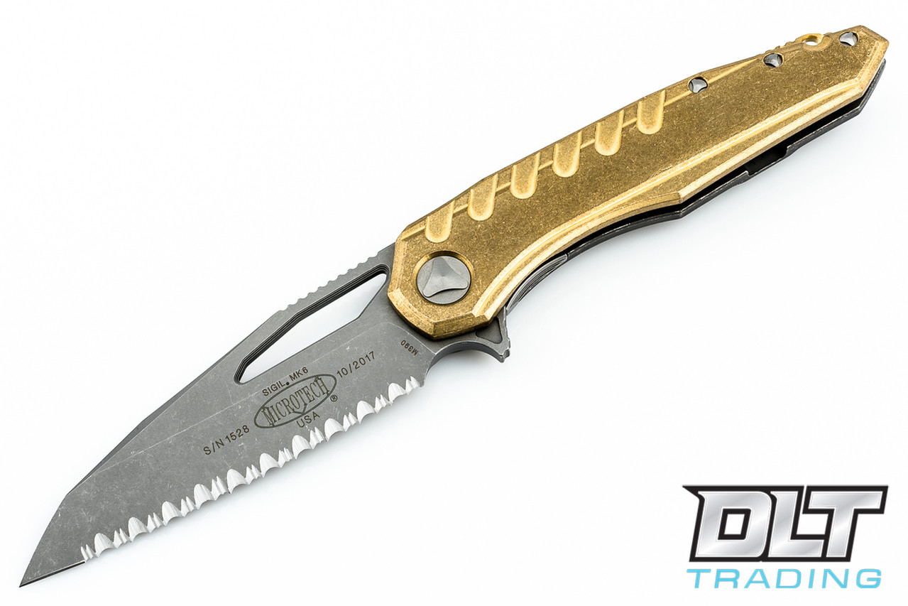 レアデック　バタフライ　ノーマル&マークド Microtech | 196-16APBR Sigil - Brass Handle - Apocalyptic Blade