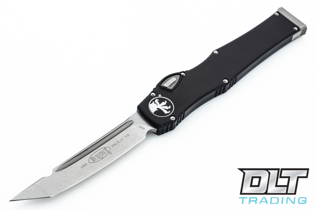 Microtech Halo VI T/E - Black Handle - Stonewash Finish - Contoured