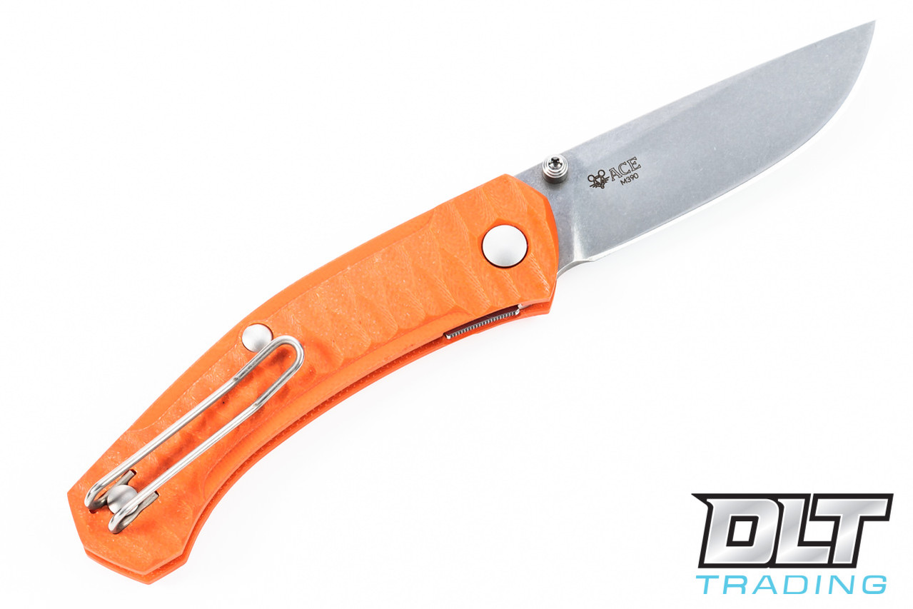 GiantMouse ACE Iona - Textured Orange G-10 - Stonewashed Blade