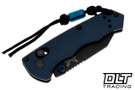 Benchmade 290BK Immunity equipped with striking Crater Blue aluminum handles, protective black blade coating, and grip-extending lanyard system. Benchmade 290BK Immunity equipped with striking Crater Blue aluminum handles, protective black blade coating, and grip-extending lanyard system.