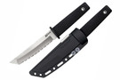 Cold Steel 17TS Kobun fully serrated boot knife with black handle and black sheath. 