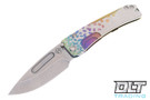 Medford Slim Midi Marauder Drop Point Tumbled S90V - Faced, Silver, Rainbow Falling Leaf Sculpting