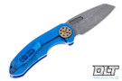 Curtiss F3 Medium Non Flipper - Wharncliffe MagnaCut - SPM Milling - Aqua Stonewash Titanium - Bronze Hardware