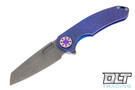 Curtiss F3 Large Flipper - Wharncliffe MagnaCut - PM Milling - Purple Blasted Titanium - Purple & Polished Hardware