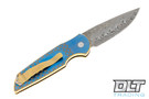 Pro-Tech Custom TR-3 - Fish Scale Titanium - Blue & Bronze Anodized - Compound Ground Damasteel Blade