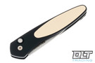 Pro-Tech Newport - Black Handle - Ivory Micarta Inlay - Stonewashed Blade Pro-Tech Newport - Black Handle - Ivory Micarta Inlay - Stonewashed Blade