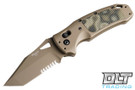 Hogue Sig K320 AXG Scorpion - Partially Serrated Tanto FDE Blade - FDE Aluminum & G-Mascus Green G-10 Insert