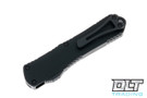 Heretic Manticore E TE Predator - Engraved Black Anodized handle - DLC Tanto Blade - Black Hardware & Reverse Clip - Hand Crafted Cobalt Bead