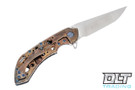 Olamic Cutlery Wayfarer 247 Companto - Satin - Fat Carbon Nebula & Antique Handle - Acid Rain Holes - Blue Accents - 643 - Back
