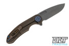 Curtiss F3 Large Flipper - Slicer MagnaCut - Ball Milling - Bronze Stonewash Titanium - Blue Hardware