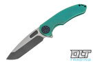 Curtiss F3 Large Flipper - Spanto MagnaCut - SPM Milling - Green Stonewash Titanium - Dark Blue Hardware