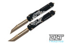 Microtech 119-13SETDMS Ultratech Hellhound & Warhound Combo Set - Black Handle - Bronze Apocalyptic Blade - Dead Man's Hand Engraved