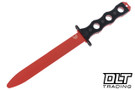 Benchmade SOCP training knife with bright red blade and black handle.