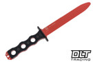 Benchmade SOCP training knife with bright red blade and black handle.