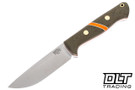 Bark River Bravo 1 A2 Green Linen Micarta - Orange Spacer - Orange Liners - Brass Pins - Rampless