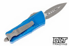 Microtech 238-10DBL Mini Troodon D/E - Distressed Blue Handle - Apocalyptic Blade Microtech 238-10DBL Mini Troodon D/E - Distressed Blue Handle - Apocalyptic Blade