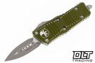 Microtech 238-10DOD Mini Troodon D/E - Distressed OD Green Handle - Apocalyptic Blade