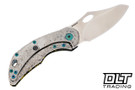 Olamic Cutlery Busker Semper - Satin MagnaCut Blade - Toxic Storm Fat Carbon - Frosty Titanium - Green Backspacer & Accents - 675 - Back