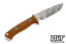 Vehement K2 Gloss Natural Micarta - Black Liners - Satin Tigerlypse Blade - Black Leather - White Stitching