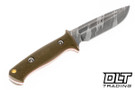 Vehement K2 Gloss OD Micarta - Red Liners - Satin Tigerlypse Blade - Black Leather - White Stitching