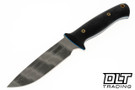 Vehement K2 Satin Double Black Micarta - Blue Liners - Mosaic Pins - OG Tigerstripe Blade - Black Leather - Blue Stitching