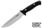 Vehement K2 Satin Double Black Micarta - Red Liners - Satin Blade - Black Leather - White Stitching
