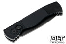 Black Pro-Tech TR-2 Operator Push Button Knife shown closed on the show side of the knife. 