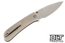 WE Knife Qubit Polished Bead Blasted Titanium - Polished Bead Blasted 20CV Blade