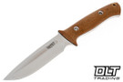 Vehement K2 Gloss Natural Micarta - Black Liners - Satin Blade - Black Leather - White Stitching