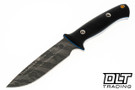 Vehement K2 Satin Double Black Micarta - Blue Liners - Tigerlypse Blade - Black Leather - White Stitching