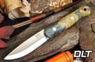 Bark River Ultra Lite Bushcrafter S45VN Green & Gold Maple Burl - Yellow Liners