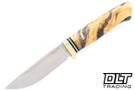Szugyi Knives Pigeon River CPM-154 - Forged Bronze Guard - California Buckeye Burl - Tiffany & Black Spacer