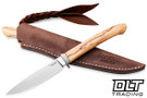 LionSteel Ago M390 - Titanium Guard - Olive Wood - Leather Sheath