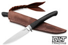 LionSteel Ago M390 - Titanium Guard - Black G-10 - Leather Sheath