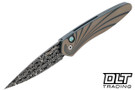 Pro-Tech Newport Custom - Two Tone Blasted Green & Bronze Titanium - Damascus Blade