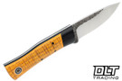 Fiddleback Low Country - A2 Tapered Tang - Black Canvas Micarta Bolster - Stabilized Curly Ash