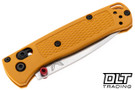 Benchmade 533-08 Mini Bugout with Daybreak yellow handles and satin blade shown closed.