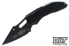 Microtech 169-1BK-A3TI Stitch S/E - Black Handle - Black Blade - Antique Green Titanium Backspacer