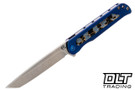 Medford T-Bone Tanto - Tumbled S45VN - Blue Titanium - Mosaic Inlay - Blue Hardware - Bronze Clip