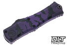 Microtech 1702M-1HWBAS Mini Hera D/E - Purple & Black Bats Handle - Distressed Black Blade - Signature Series