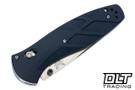 Benchmade Barrage spring assisted knife with blue canyon richlite handles and S30V blade shown closed