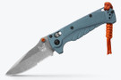 Benchmade 18065S Mini Adira - Depth Blue - Partially Serrated shown open.