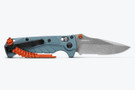 Benchmade 18065S Mini Adira - Depth Blue - Partially Serrated shown open on the clip side.
